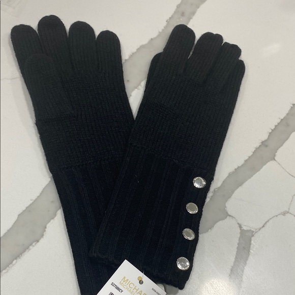 Black Knit Gloves with Silver Buttons MK - Picture 1 of 3